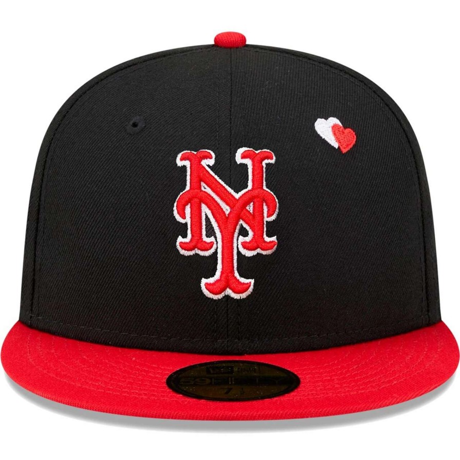 Team * | Men'S New York Mets New Era Black/Red Heart Eyes 59Fifty Fitted Hat