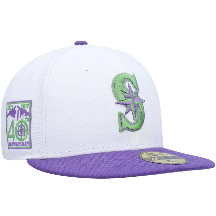 Team * | Men'S Seattle Mariners New Era White 40Th Anniversary Side Patch 59Fifty Fitted Hat