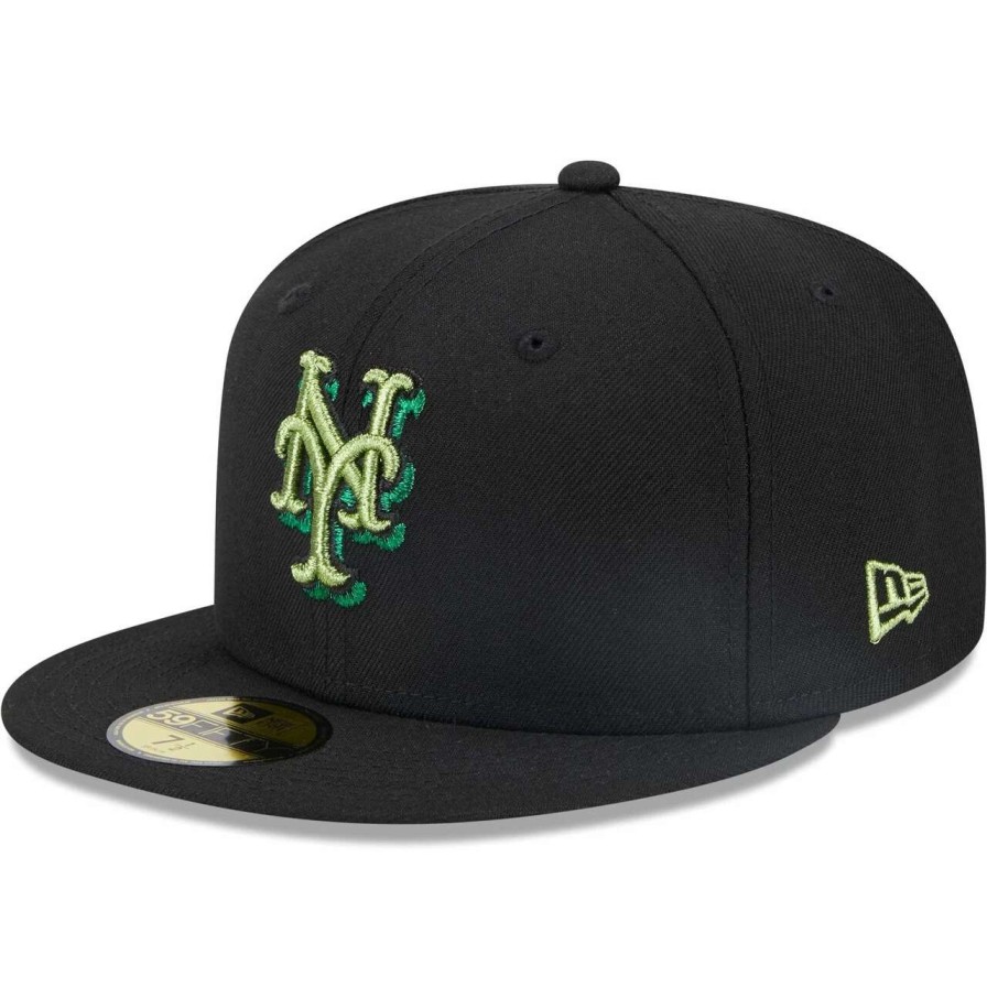 Team * | Men'S New York Mets New Era Black Metallic Pop 59Fifty Fitted Hat