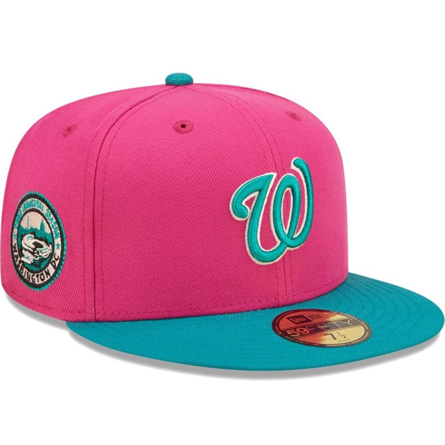 Team * | Men'S Washington Nationals New Era Pink/Green Cooperstown Collection 2005 Inaugural Season Passion Forest 59Fifty Fitted Hat