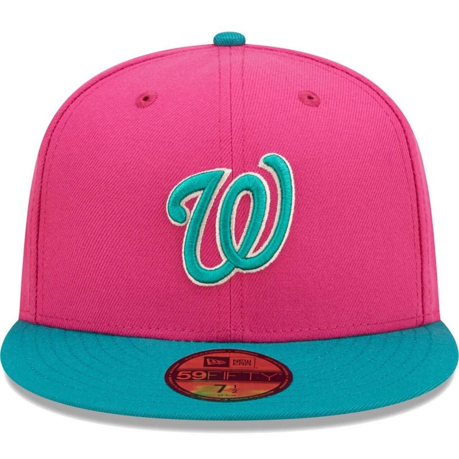 Team * | Men'S Washington Nationals New Era Pink/Green Cooperstown Collection 2005 Inaugural Season Passion Forest 59Fifty Fitted Hat