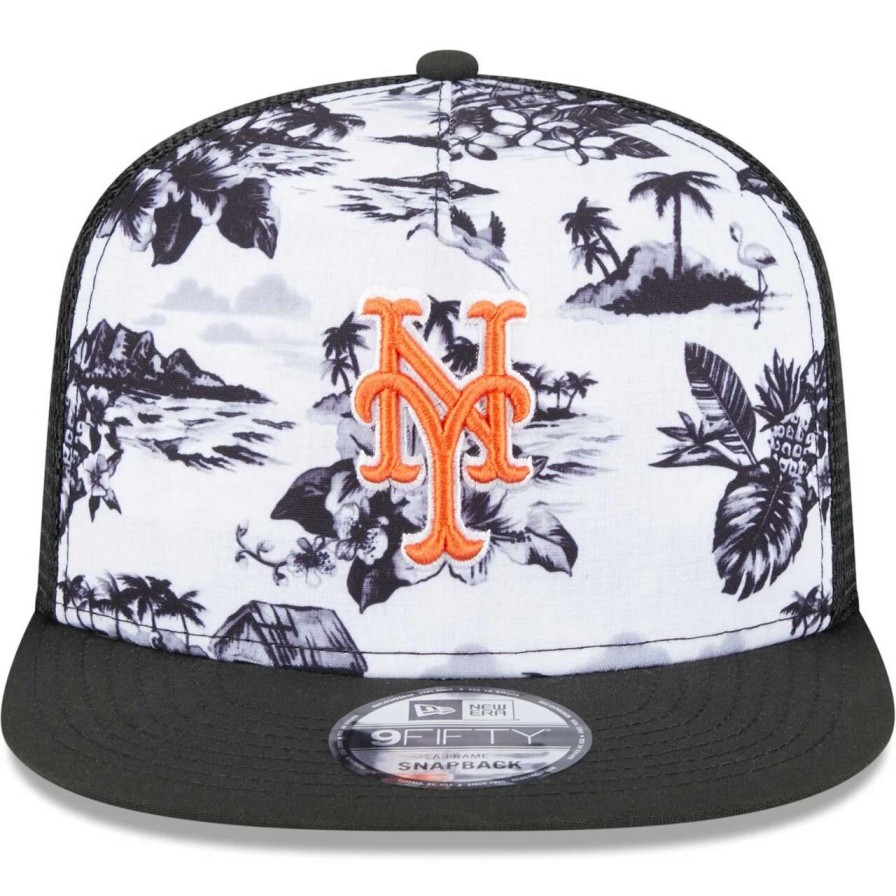 Team * | Men'S New York Mets New Era White/Black Vacay 2.0 A-Frame Trucker 9Fifty Snapback Hat