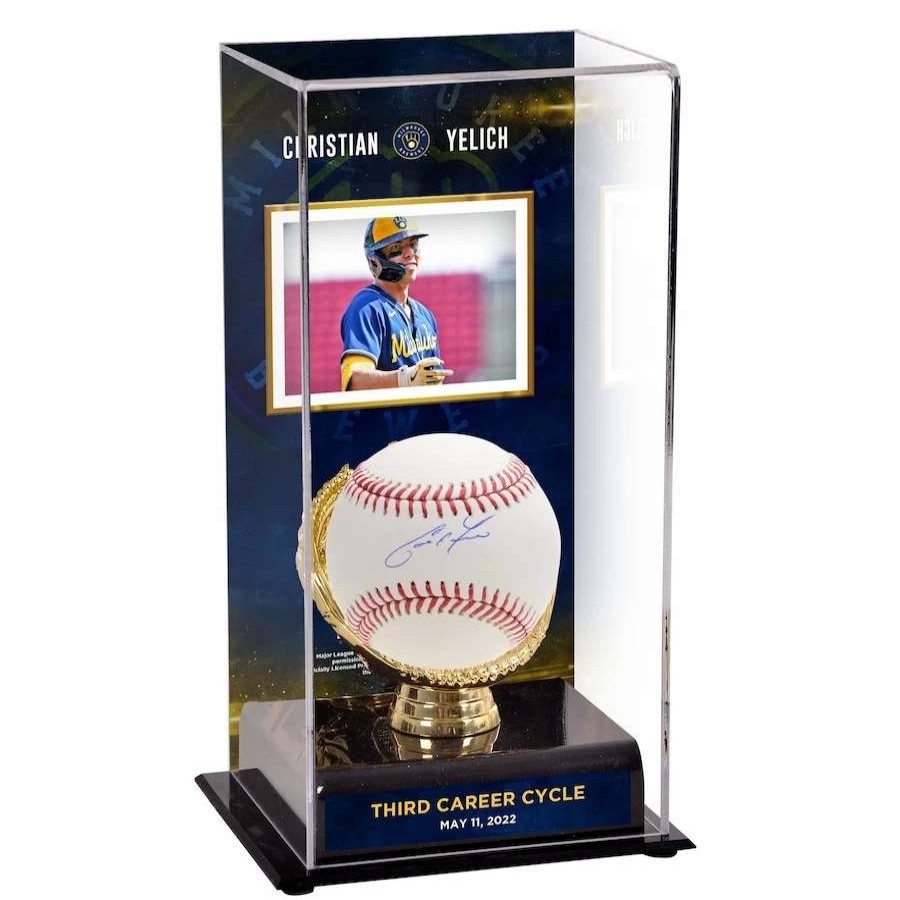 Collectibles & Memorabilia * | Autographed Milwaukee Brewers Christian Yelich Fanatics Authentic Baseball And 3Rd Career Cycle Sublimated Display Case