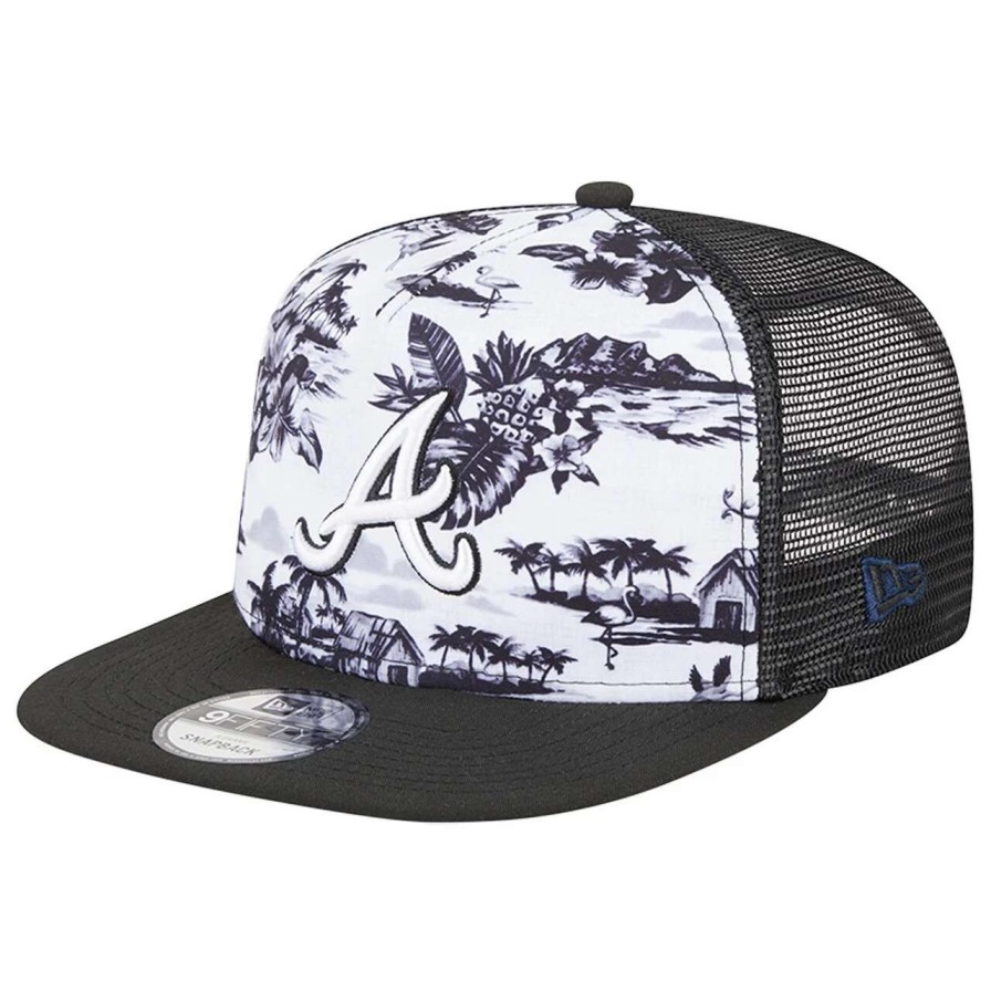 Team * | Men'S Atlanta Braves New Era White/Black Vacay 2.0 A-Frame Trucker 9Fifty Snapback Hat