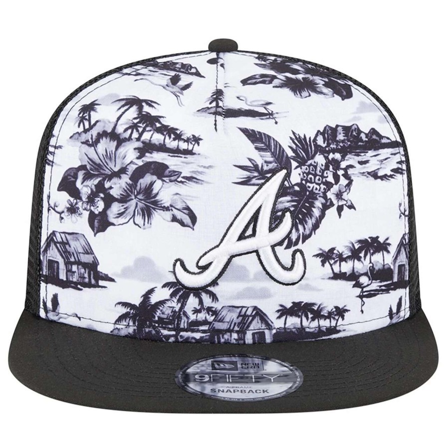 Team * | Men'S Atlanta Braves New Era White/Black Vacay 2.0 A-Frame Trucker 9Fifty Snapback Hat