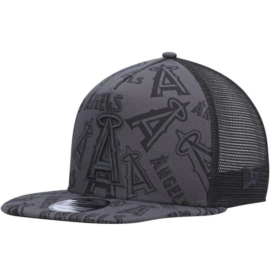 Team * | Men'S Los Angeles Angels New Era Black Repeat A-Frame 9Fifty Trucker Snapback Hat