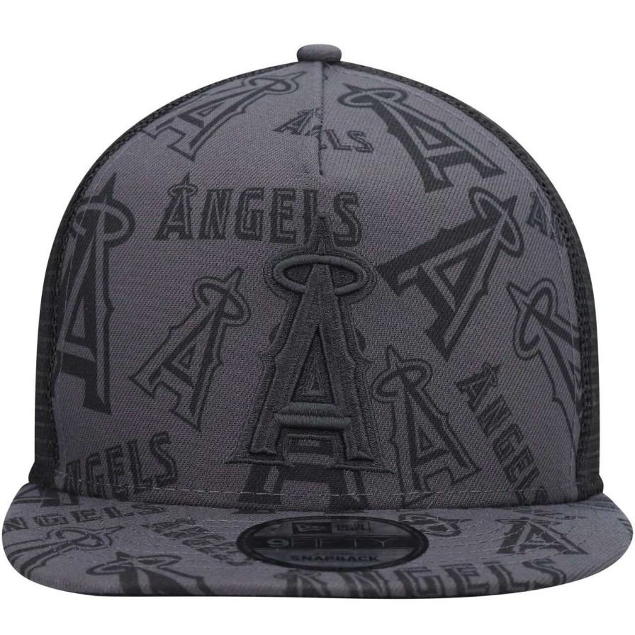 Team * | Men'S Los Angeles Angels New Era Black Repeat A-Frame 9Fifty Trucker Snapback Hat