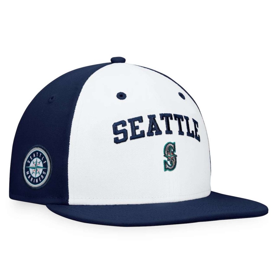 Team * | Men'S Seattle Mariners Fanatics Branded White/Navy Iconic Color Blocked Fitted Hat