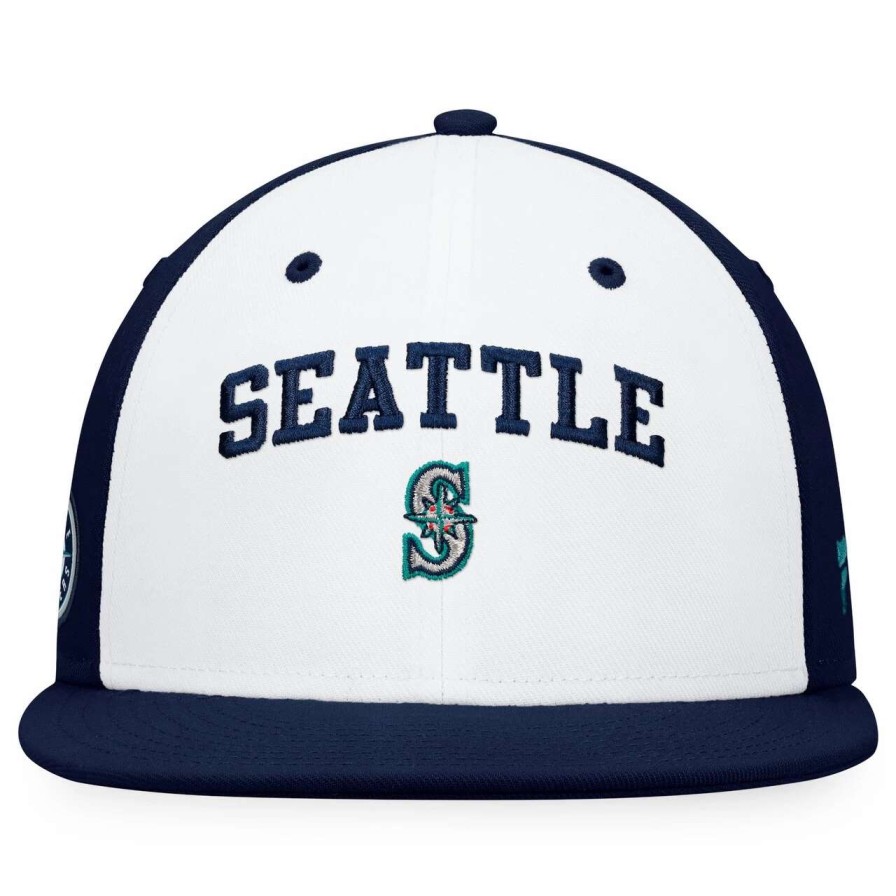 Team * | Men'S Seattle Mariners Fanatics Branded White/Navy Iconic Color Blocked Fitted Hat