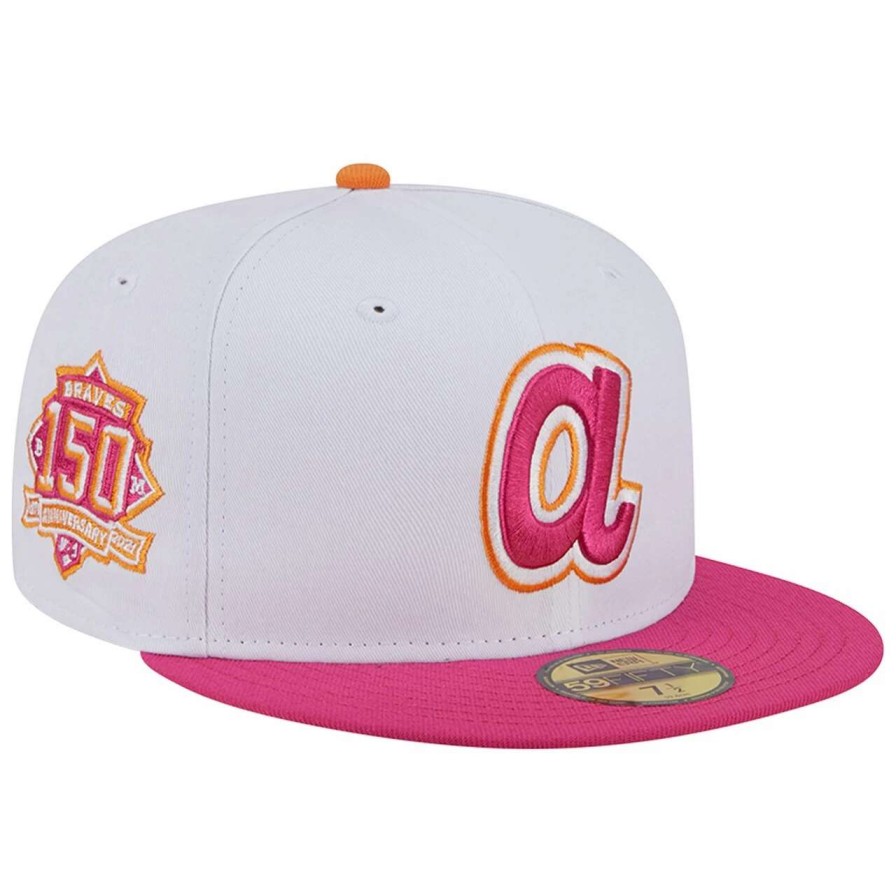 Team * | Men'S Atlanta Braves New Era White/Pink 150Th Team Anniversary 59Fifty Fitted Hat