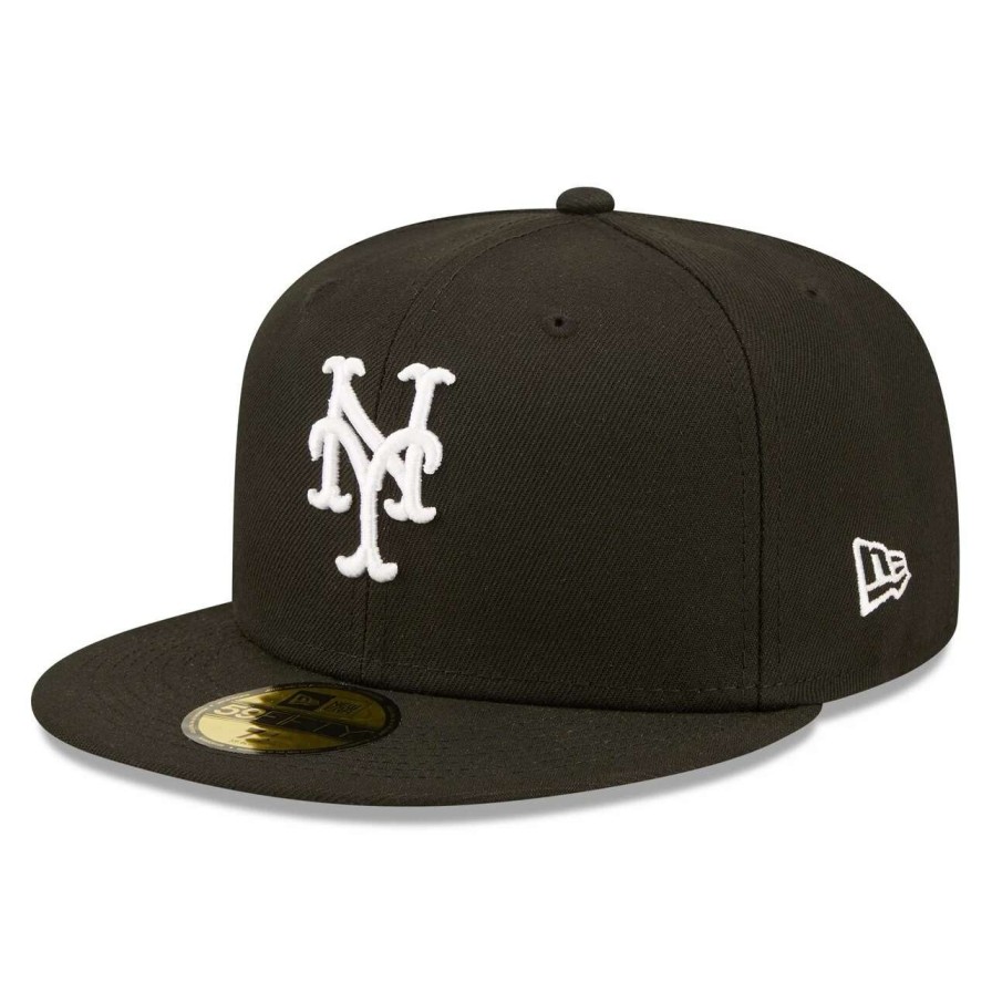 Team * | Men'S New York Mets New Era Black Team Logo 59Fifty Fitted Hat