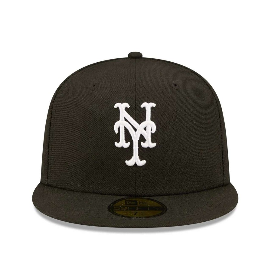 Team * | Men'S New York Mets New Era Black Team Logo 59Fifty Fitted Hat