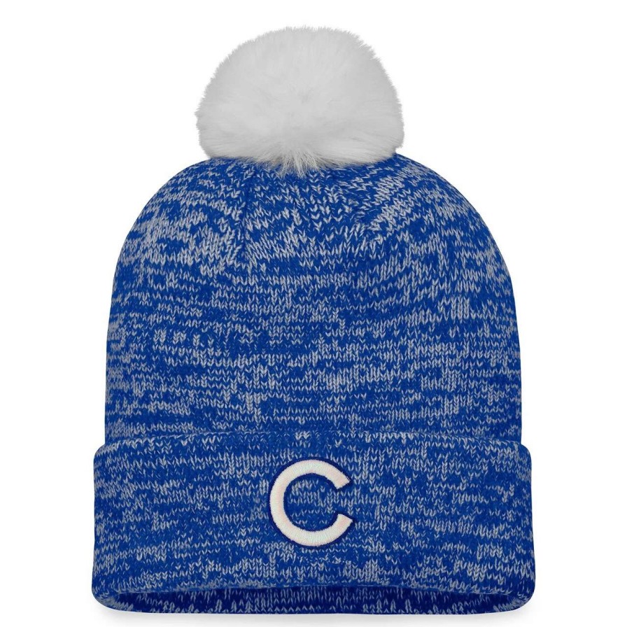 Team * | Women'S Chicago Cubs Fanatics Branded Royal/White Iconic Cuffed Knit Hat With Pom