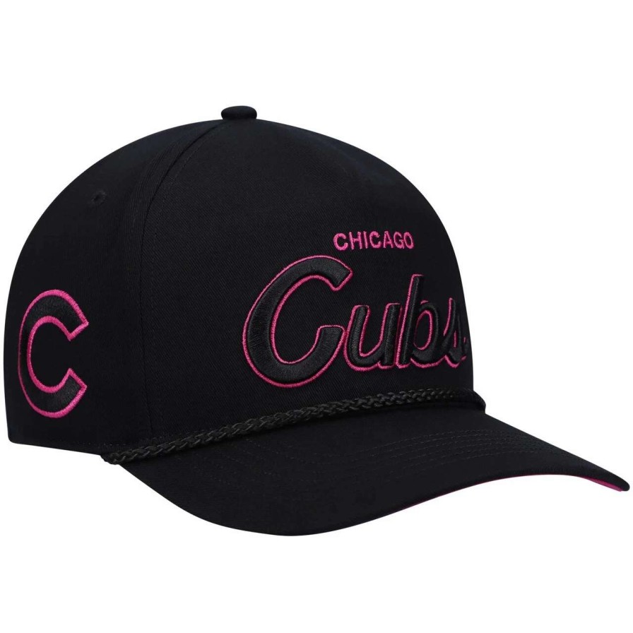 Team * | Men'S Chicago Cubs '47 Black Hitch Orchid Undervisor Snapback Hat