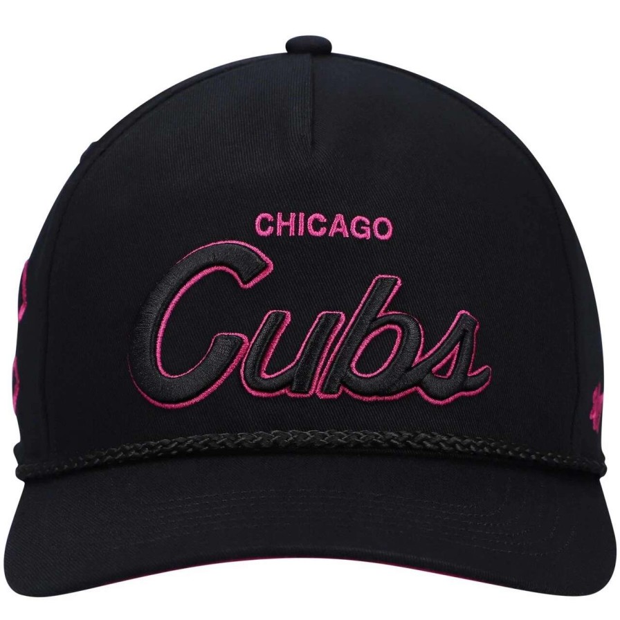 Team * | Men'S Chicago Cubs '47 Black Hitch Orchid Undervisor Snapback Hat