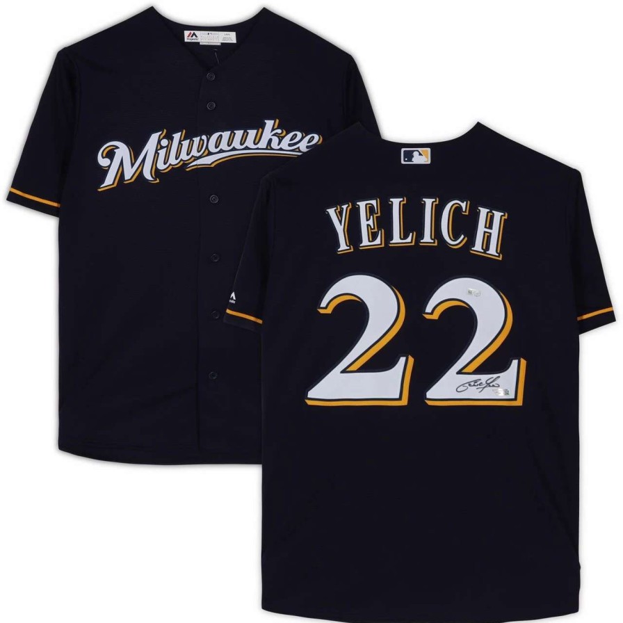 Collectibles & Memorabilia * | Autographed Milwaukee Brewers Christian Yelich Fanatics Authentic Blue Majestic Replica Jersey