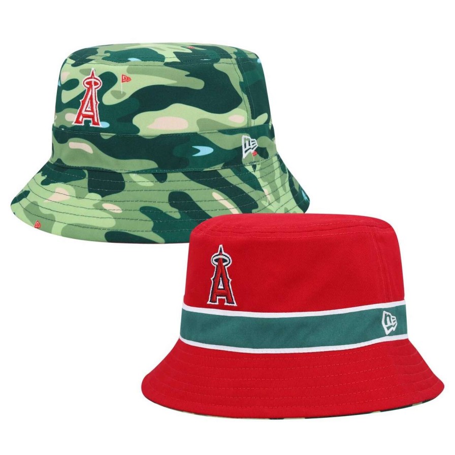 Team * | Men'S Los Angeles Angels New Era Red Reverse Bucket Hat