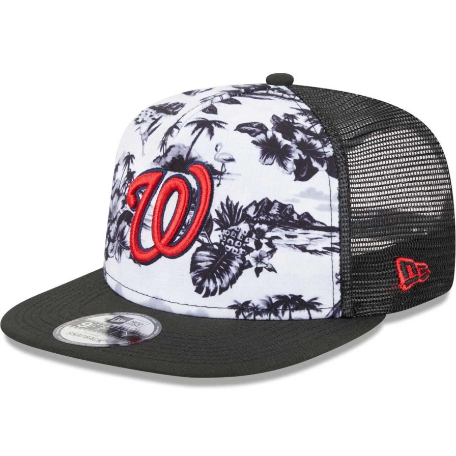 Team * | Men'S Washington Nationals New Era White/Black Vacay 2.0 A-Frame Trucker 9Fifty Snapback Hat