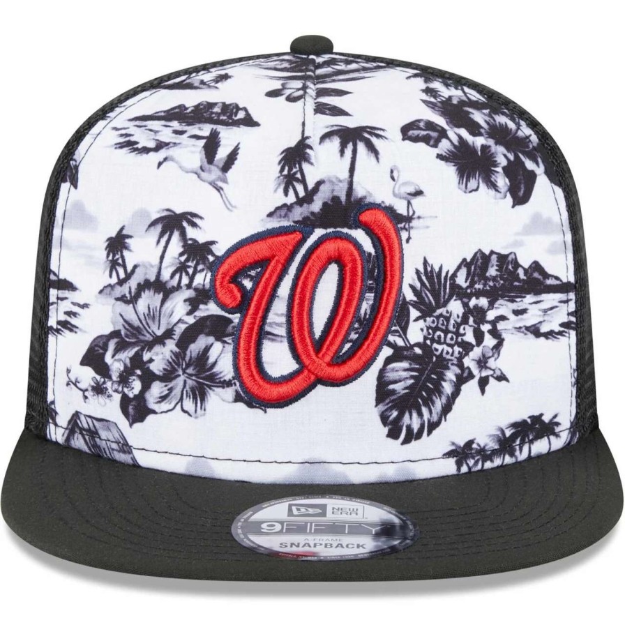 Team * | Men'S Washington Nationals New Era White/Black Vacay 2.0 A-Frame Trucker 9Fifty Snapback Hat