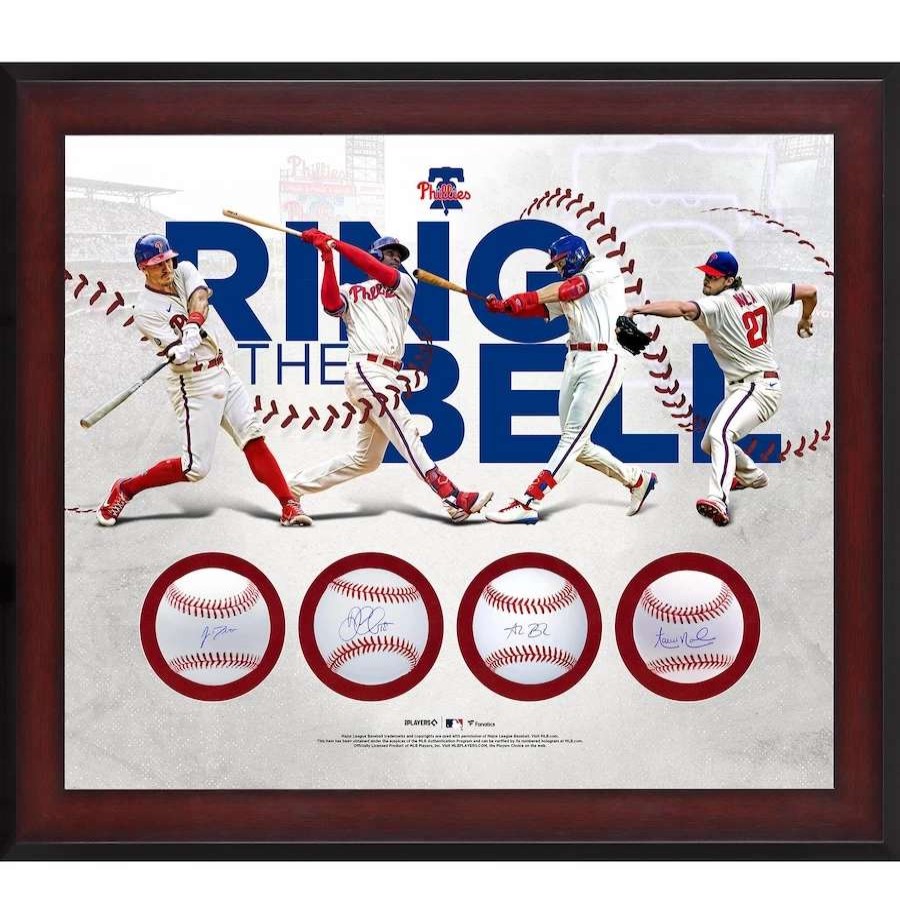 Collectibles & Memorabilia * | Framed Autographed Philadelphia Phillies J.T. Realmuto, Didi Gregorius, Alec Bohm & Aaron Nola Fanatics Authentic Ring The Bell Four Baseball Shadowbox Collage