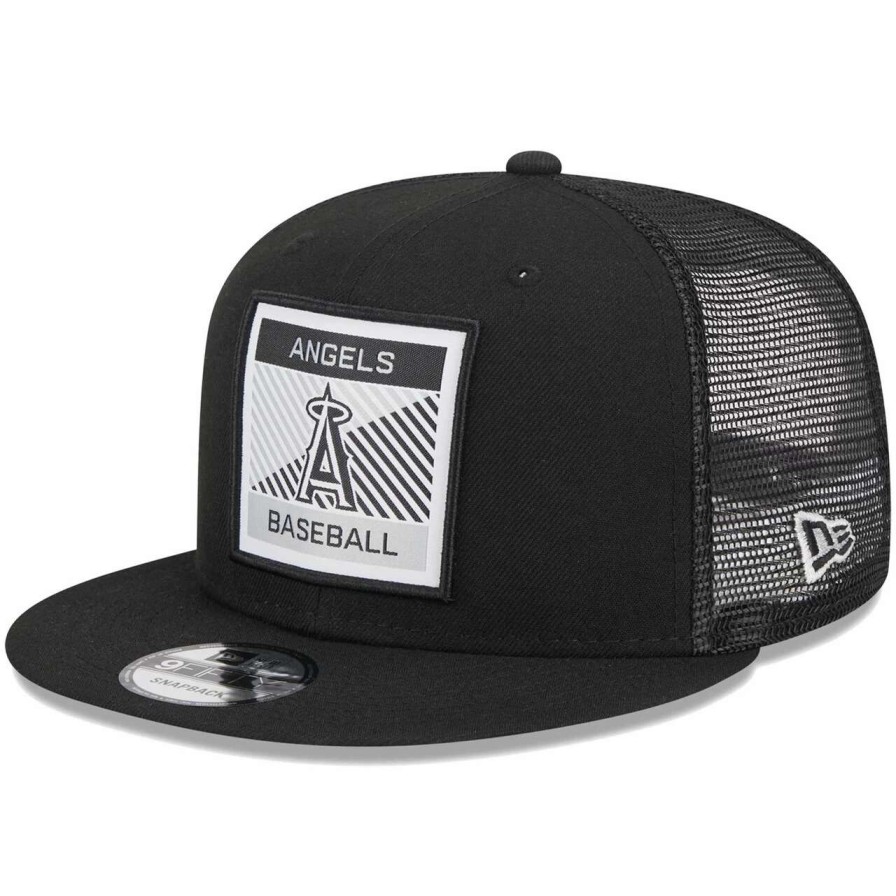 Team * | Men'S Los Angeles Angels New Era Black Scratch Squared Trucker 9Fifty Snapback Hat