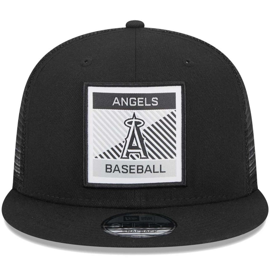 Team * | Men'S Los Angeles Angels New Era Black Scratch Squared Trucker 9Fifty Snapback Hat