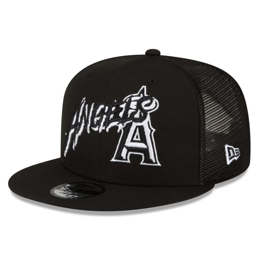 Team * | Men'S Los Angeles Angels New Era Black Street Trucker 9Fifty Snapback Hat